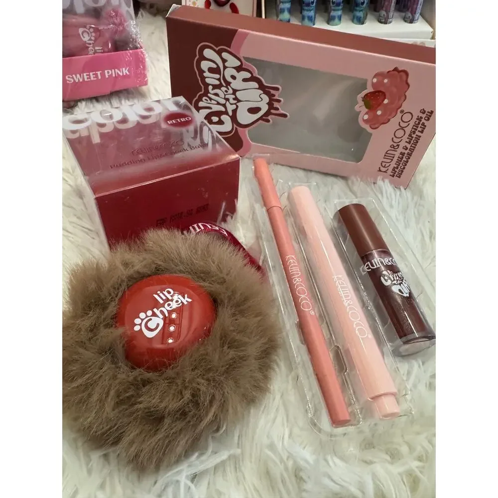 Kevin & Coco hot chocolate lip set  lip liner, lip oil, lip balm, and lip cheek